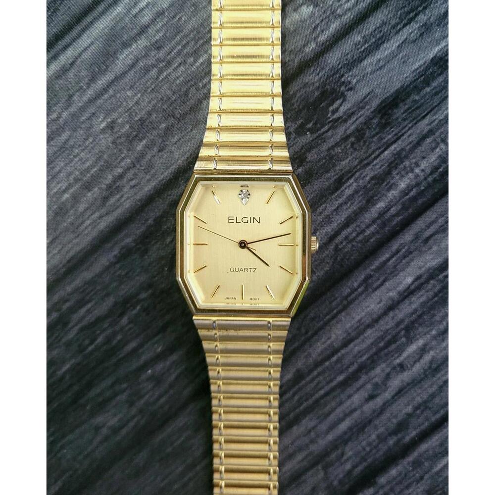 Very Rare Vintage Lord Elgin Mens Diamond Dial Tank Watch